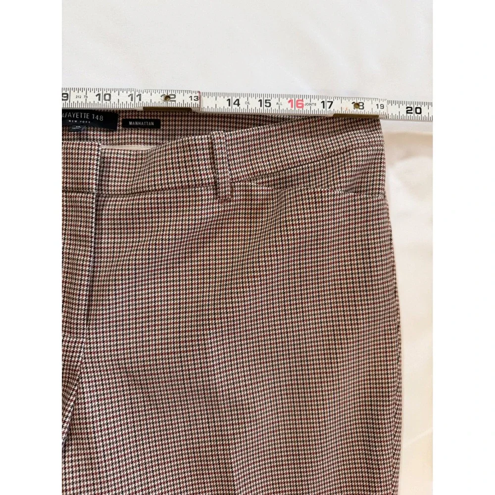 Houndstooth Wool Blend Pants Lafayette 148‎ New York Manhattan Brown Tan Size 14